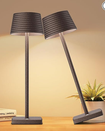 Rechargeable Cordless Table Lamp, Battery 5000mAh Metal Aluminum Housing USB LED Portable Powered Desk Lamp, 3 Levels Brightness Night Light for Restaurants Bars Outdoor (ferruginous-2pack) - LeafyLoom