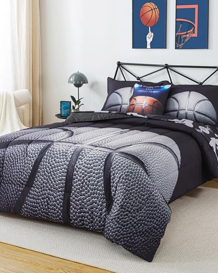 ADASMILE A & S Basketball Comforter Twin for Boys Basketball Bedding Twin for Kids Basketball Sports Comforter with Basketball Sheets 6 Pieces Bed in A Bag Comforter Twin for Boys Teens Sports Bed Set - LeafyLoom