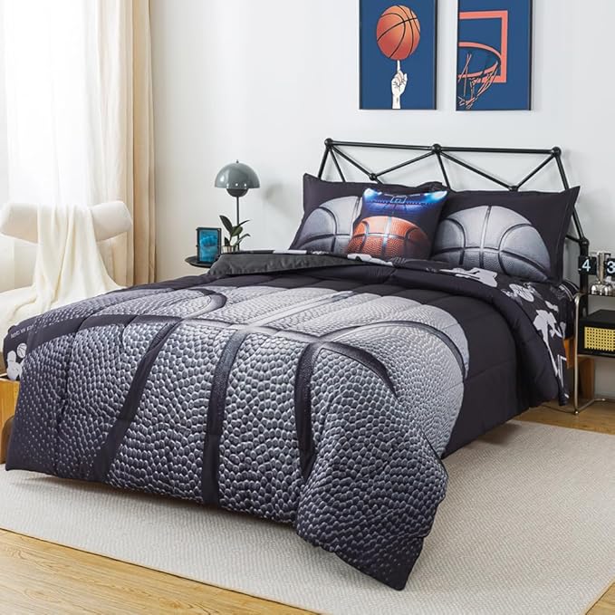 ADASMILE A & S Basketball Comforter Twin for Boys Basketball Bedding Twin for Kids Basketball Sports Comforter with Basketball Sheets 6 Pieces Bed in A Bag Comforter Twin for Boys Teens Sports Bed Set - LeafyLoom