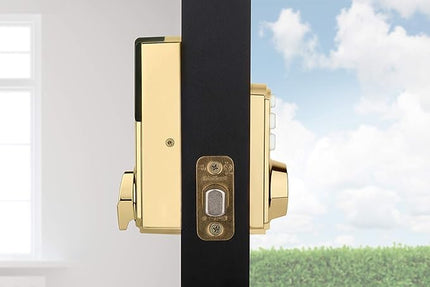 Kwikset 914 Traditional Keypad SmartCode Electronic Deadbolt Smart Lock featuring SmartKey Security and ZigBee 3.0 Technology in Polished Brass Kwikset