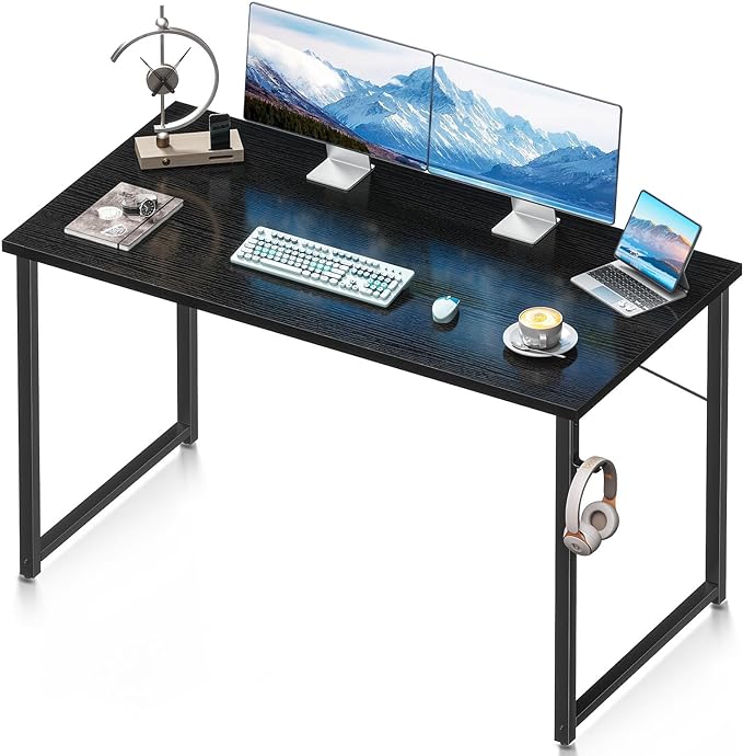 Coleshome 48 Inch Computer Desk, Modern Simple Style Desk for Home Office, Study Student Writing Desk, Black - LeafyLoom