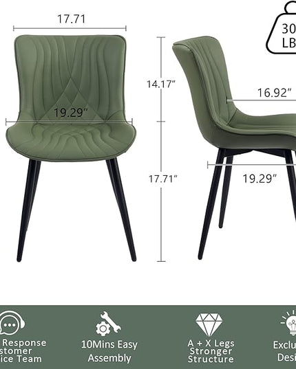 YOUTASTE Dining Chairs Set of 2 Upholstered Mid Century Modern Kitchen Dining Living Room Chairs Armless Faux Leather Accent Chair Metal Vanity Lounge Chair with Back for Bedrooms,Olive Green - LeafyLoom
