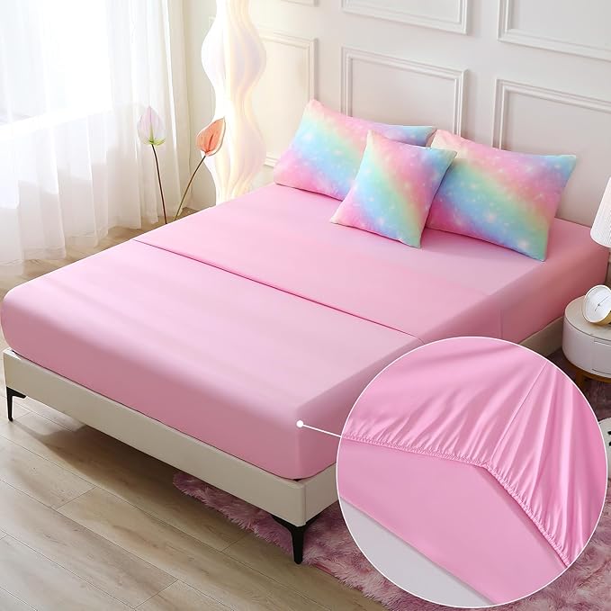 JQinHome Glitter Bedding Set Twin Size,6 Piece Bed in A Bag 3D Colorful Rainbow Galaxy Comforter Set for Girls Kids-All Season Microfiber Tie-Dye Bedding Sets(Rainbow) - LeafyLoom