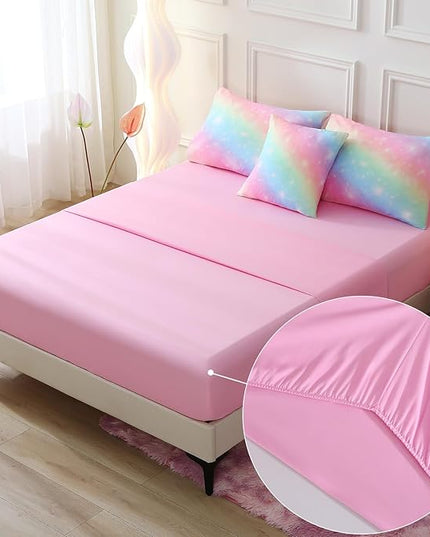JQinHome Glitter Bedding Set Full Size,6 Piece Bed in A Bag 3D Colorful Rainbow Galaxy Comforter Set for Girls Kids-All Season Microfiber Tie-Dye Bedding Sets(Rainbow) - LeafyLoom