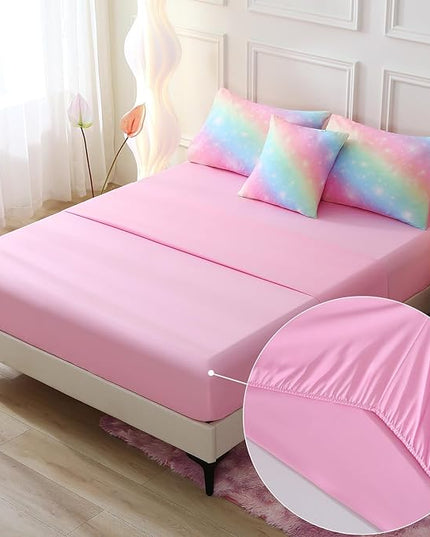 JQinHome Glitter Bedding Set Queen Size,6 Piece Bed in A Bag 3D Colorful Rainbow Galaxy Comforter Set for Girls Kids-All Season Microfiber Tie-Dye Bedding Sets(Rainbow) - LeafyLoom