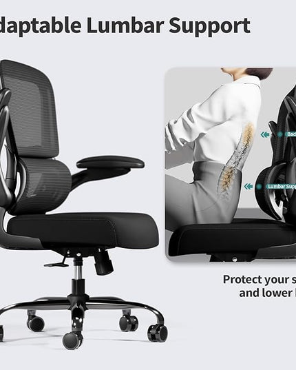 Office Chair - Ergonomic Desk Chair with Adjustable Lumbar Support, Mesh Computer Chair, Executive Chair for Home Office Comfortable Lumbar Support (Black) - LeafyLoom
