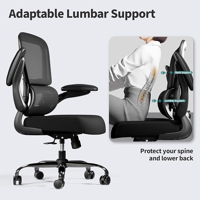 Office Chair - Ergonomic Desk Chair with Adjustable Lumbar Support, Mesh Computer Chair, Executive Chair for Home Office Comfortable Lumbar Support (Black) - LeafyLoom