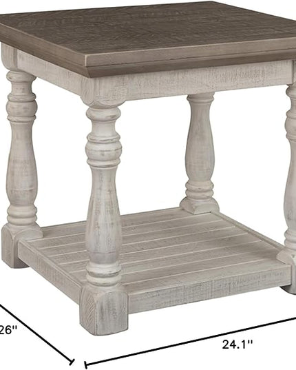 Signature Design by Ashley Havalance Farmhouse Lift Top Coffee Table, Gray & White with Weathered Finish & Havalance Farmhouse Square End Table - LeafyLoom