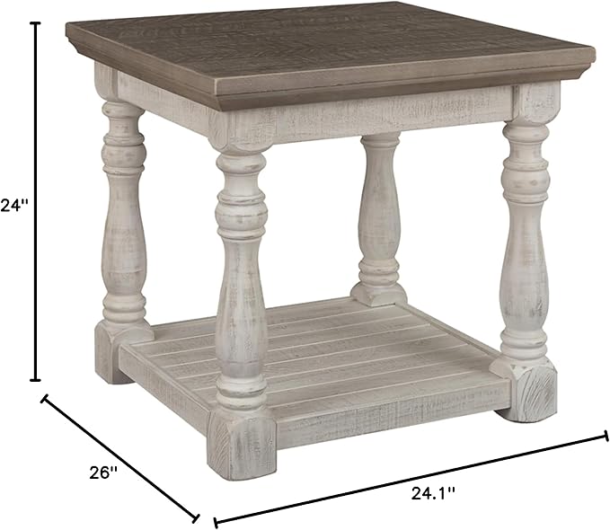 Signature Design by Ashley Havalance Farmhouse Lift Top Coffee Table, Gray & White with Weathered Finish & Havalance Farmhouse Square End Table - LeafyLoom