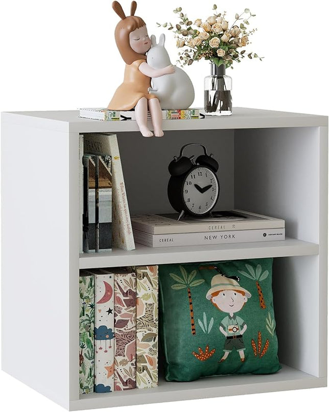 Storage Cube 2 Tiers White Stackable Storage Shelf, Cubby Organizer Wooden Display Shelf Closet Organizer,Modern Cubical Bookcase Compact Storage Cabinet for Living Room Bedroom Office - LeafyLoom