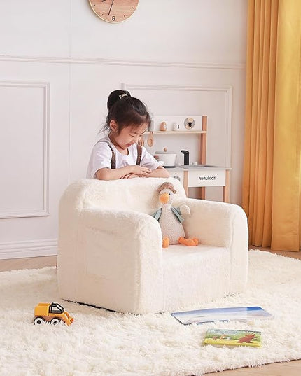 Tiita Kids Sofa Couch, Toddler Foam Sofa Chair, Comfy Child Lounge Chair with Carrying Handle & Side Pockets, Baby Plush Armrest Chair, Lightweight Reading Sofa Chair for Girl or Boy (Beige) - LeafyLoom
