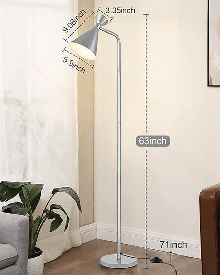 PARTPHONER Floor Lamp for Living Room, Modern Adjustable Metal Heads Standing Lamps, Simple Design Silver Floor Lamp with Foot Switch for Bedroom, Office, Kids Room, Reading, Working(Bulb Not Include) - LeafyLoom