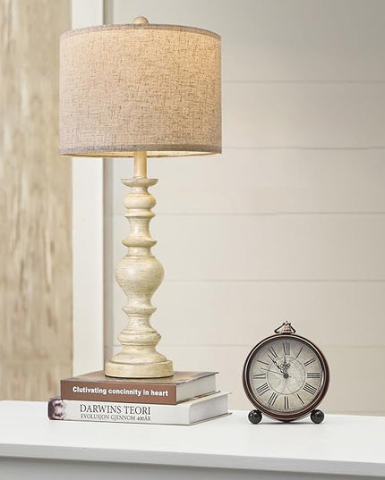 BOBOMOMO Resin 27.5" Farmhouse Lamps for Bedrooms Retro Side Table Lamps Bedside Lamp for Side Nightstand Living Room Off-white（1 Pack） - LeafyLoom