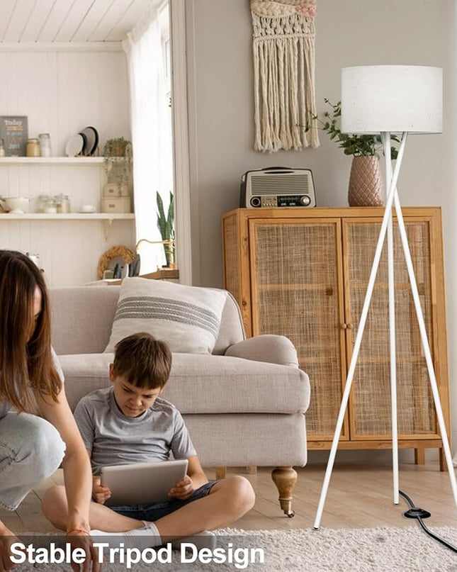 66IN Tripod Floor Lamp, White Standing Lamps with E26 Bulb Included, Mid Century Modern Tall Lamps for Living Room Bedroom Home Decor - LeafyLoom