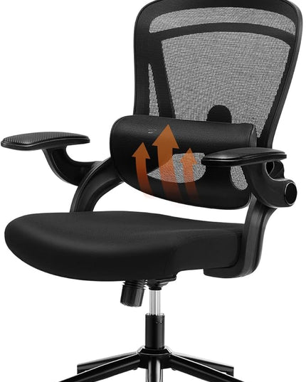 Ergonomic Office Chair, High Back Desk Chair with Adjustable Lumbar Support & Headrest,Comfortable Mesh Computer Chair with Soft Flip Up Arms, Adjustable Height and 120°Tilt,Black - LeafyLoom