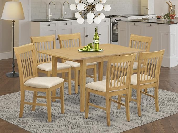 East West Furniture NOFK7-OAK-C 7 Piece Modern Set Consist of a Rectangle Wooden Table with Butterfly Leaf and 6 Linen Fabric Kitchen Dining Chairs, 32x54 Inch - LeafyLoom