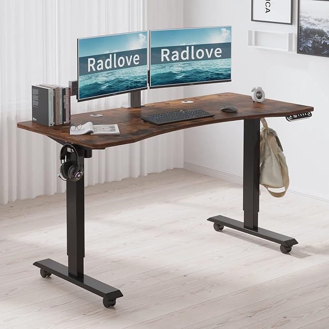 Radlove Electric Standing Desk, Height Adjustable Computer Desk Sit Stand Desk Home Office Desks with Splice Board and A Under Desk - LeafyLoom