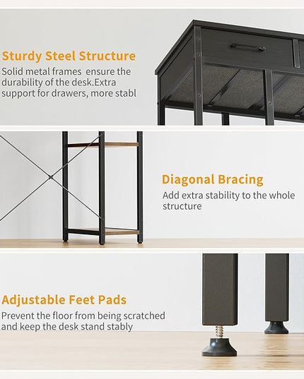 CubiCubi 47 Inch Computer Desk with 3 Drawers and Storage Shelves, Small Home Office Desk, Study Writing Table, Simple Desk for Bedroom, Black - LeafyLoom