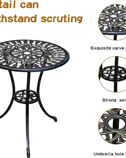 Patio Bistro Set.Rust-Resistant Cast Aluminum Bistro Table Set with Umbrella Hole for Backyard (Tulip Copper) - LeafyLoom
