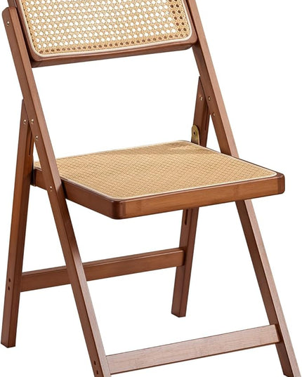 Rattan Folding Chair, Modern Mid Century Dining Chairs Set of 1, Comfy Outdoor Bamboo Chairs for Bedroom Living Room Reading Room Dining Kitchen, Walnut - LeafyLoom