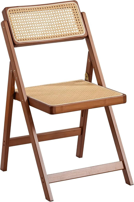 Rattan Folding Chair, Modern Mid Century Dining Chairs Set of 1, Comfy Outdoor Bamboo Chairs for Bedroom Living Room Reading Room Dining Kitchen, Walnut - LeafyLoom