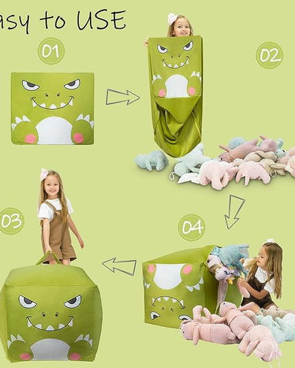 Dinosaur Bean Bag for Stuffed Animals Storage, Stuffed Animal Storage Bean Bag Chair, Extra Large Size, Velvet Super Soft Cover Only - LeafyLoom
