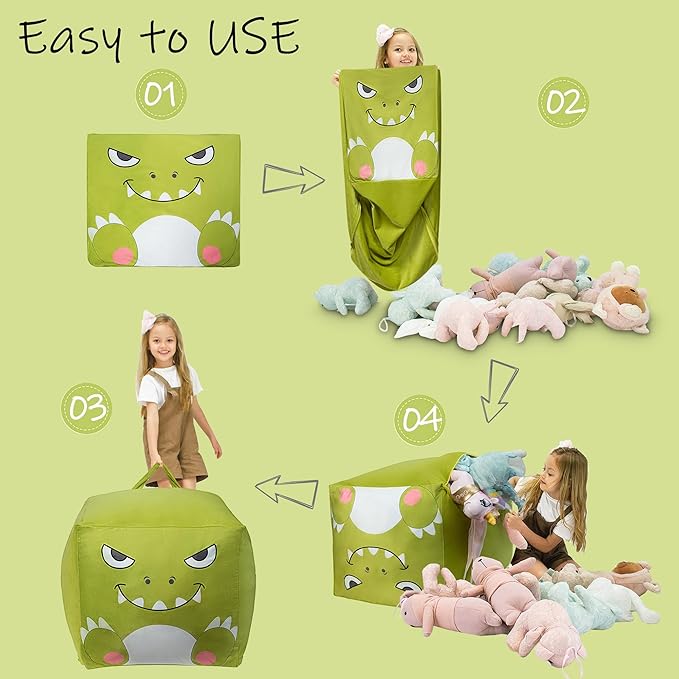 Dinosaur Bean Bag for Stuffed Animals Storage, Stuffed Animal Storage Bean Bag Chair, Extra Large Size, Velvet Super Soft Cover Only - LeafyLoom