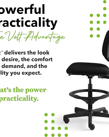 HON Volt Armless Task Seating, Stool, Black Fabric Stool - LeafyLoom