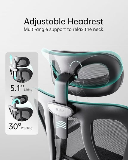 Hbada P3 Ergonnomic Office Chair with 2D Adjustable Lumbar Support, Office Chair with Adjustable Headrest and Armrest, 145° Stepless Tilt Function, Thick Seat Cushion, Black(No Footrest) - LeafyLoom