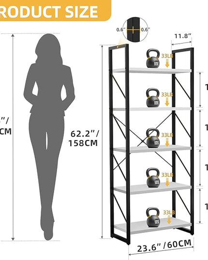 DWVO 5 Tier Bookshelf, White Bookcase Storage Shelves Organizer, Modern Display Rack Standing Book Shelves for Bedroom,Living Room,Office,Kitchen, White & Black - LeafyLoom