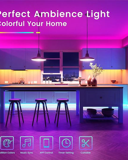 TJOY 50ft Bluetooth LED Strip Lights, Music Sync 5050 LED Light Strip RGB Color Changing LED Lights Strip with Phone Remote, LED Lights for Bedroom Kitchen TV Party TIKTOK DIY (APP+Remote +Mic) TJOY