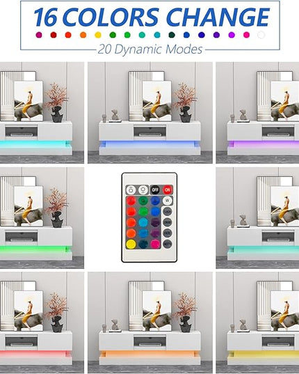 Glossy White LED TV Stand for 75 Inch TV, Modern TV Console Table with Storage and LED Lights, Gaming Media Entertainment Center for Living Room Bedroom (63 Inch, White) - LeafyLoom