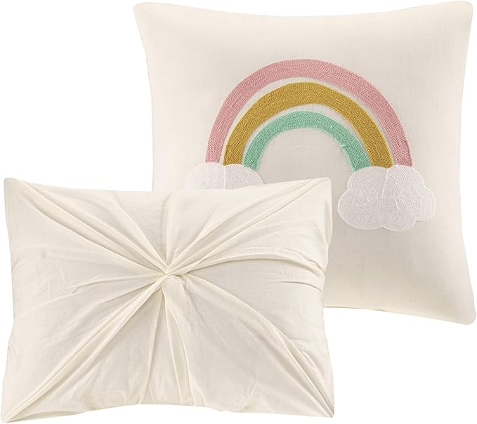 Callie Cotton Jacquard Weave Colorful Pom Pom Kids Comforter sets, Down Alternative Shabby Chic All Season Girls Bedding, Bedroom Decor, Twin/Twin XL, Multi 4 Piece - LeafyLoom