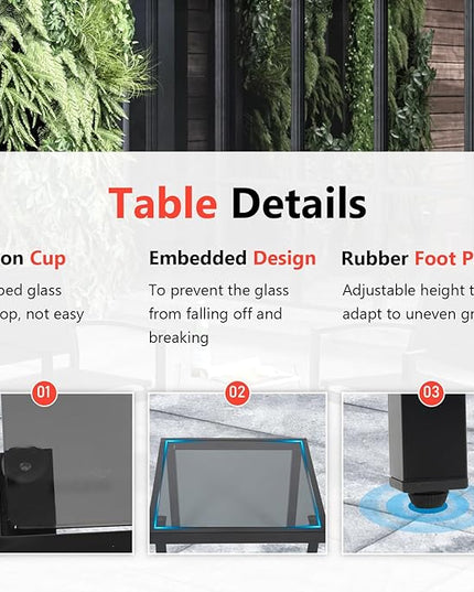 FDW 3 Pieces Patio Furniture Set, Outdoor Garden Patio Conversation Sets with Glass Top Table & 2 Lawn Chairs Outdoor Bistro Set, for Backyard Lawn Porch Garden Poolside Balcony - LeafyLoom