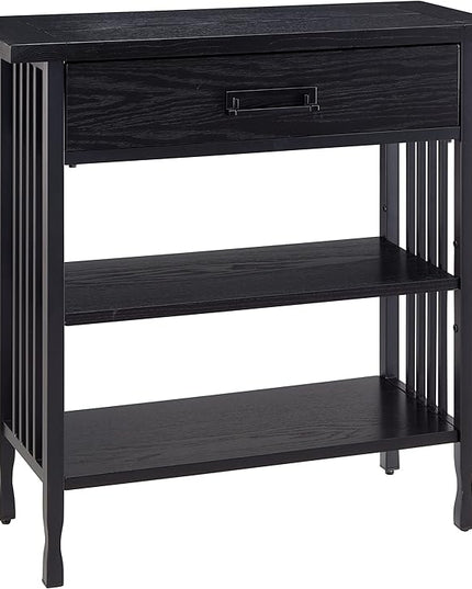 Leick Home 11261-BK Ironcraft Rustic Foyer Bookcase with Drawer Storage, Black Wash - LeafyLoom