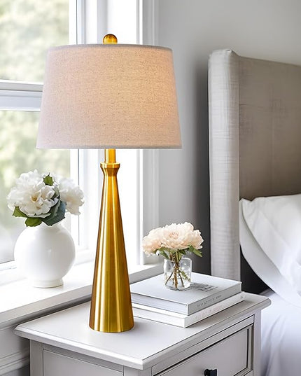 Oneach 25.75” Modern Table Lamps with USB Port Set of 2 Accent Gold Nightstand Lamp for Living Room Bedroom Office Antique Brass - LeafyLoom