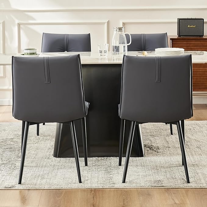 YOUTASTE Dining Chairs Set of 2 Mid Century Modern Upholstered Leather Kitchen Chairs Soft Padded Side Chairs with Metal Legs for Living Room Bedroom, Blueberry Purple - LeafyLoom