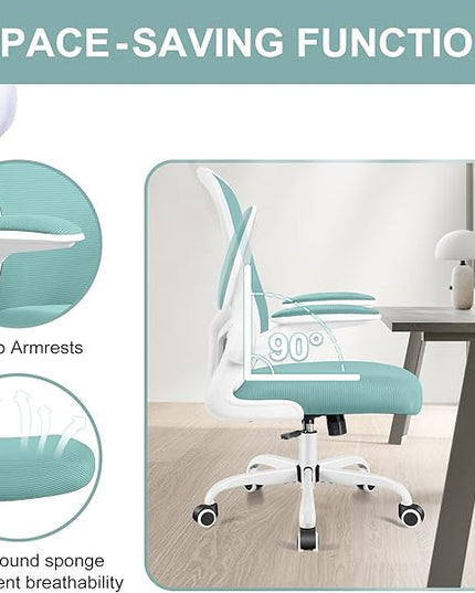 Ergonomic Office Chair, Lumbar Support Desk Chair with Flip-up Armrest and Breathable Mesh, Height Adjustable Swivel Office Chair LightBlue - LeafyLoom