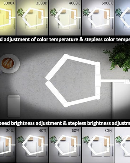 Transformable LED Desk Lamp, 41.5" Large Architect Desk Lamp with Clamp, White Computer Desk Light for Home Office, 24W Ultra Bright Auto Dimming Office Lighting Table Light for Crafting - LeafyLoom