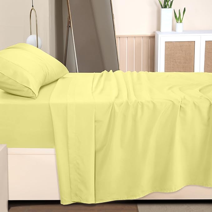 Utopia Bedding Twin Bed Sheets Set - 3 Piece Bedding - Brushed Microfiber - Shrinkage and Fade Resistant - Easy Care (Twin, Yellow) - LeafyLoom