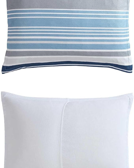 Nautica - King Comforter Set, Luxuriously Soft Seersucker Textured Bedding with Matching Shams, Wrinkle-Free Striped Home Decor (Bradlee Blue, King) - LeafyLoom