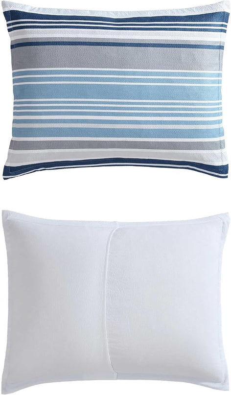 Nautica - Twin Comforter Set, Luxuriously Soft Seersucker Textured Bedding with Matching Sham, Wrinkle-Free Striped Home Decor, Dorm Room Essentials (Bradlee Blue, Twin) - LeafyLoom