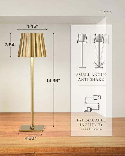 Cordless LED Desk Lamps, Table Lamp with Polisehd Gold Finish, 3 Colors Stepless Dimming, Touch Control 5200mAh Battery Operated for Home Office Restaurant Bedroom Bars (2 Pack), TL02BG-2PK - LeafyLoom