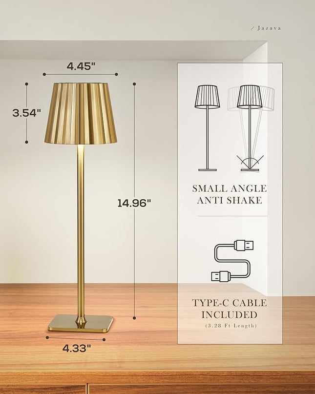Cordless LED Desk Lamps, Table Lamp with Polisehd Gold Finish, 3 Colors Stepless Dimming, Touch Control 5200mAh Battery Operated for Home Office Restaurant Bedroom Bars (2 Pack), TL02BG-2PK - LeafyLoom