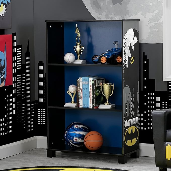 Delta Children Deluxe 3-Shelf Bookcase - Ideal for Books, Homeschooling & More, DC Comics Batman - Greenguard Gold Certified, Decor - LeafyLoom