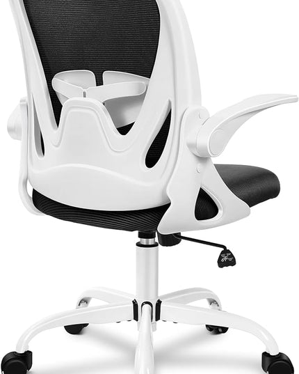 Primy Office Chair Ergonomic Desk Chair with Adjustable Lumbar Support and Height, Swivel Breathable Desk Mesh Computer Chair with Flip up Armrests for Conference Room(White) - LeafyLoom
