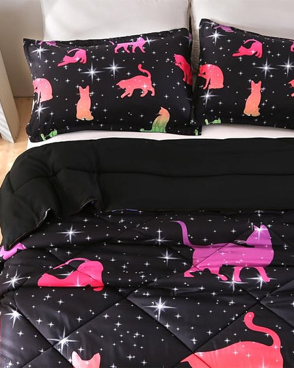 ENCOFT Cat Full Bedding Comforter Set Full for Girls and Boys Premium 3 Piece Cats Bedding Set Black Comfortable and Breathable for Teens and Adults with 1 Comforter and 2 Pillowcases - LeafyLoom