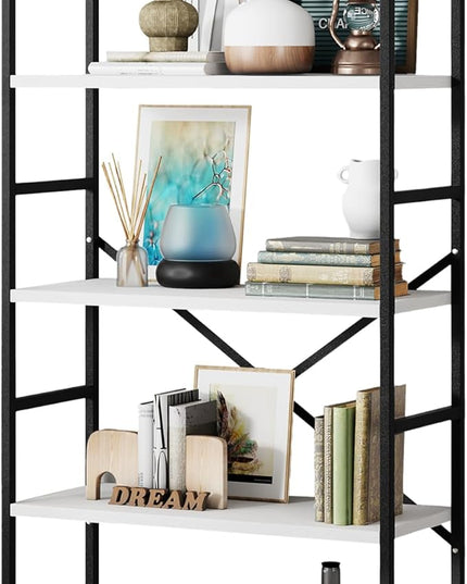 Shintenchi 5 Tiers Bookshelf, Classically Tall Bookcase Shelf, Industrial Book Rack, Modern Book Holder in Bedroom/Living Room/Home/Office, Storage Rack Shelves for Books/Movies,White - LeafyLoom