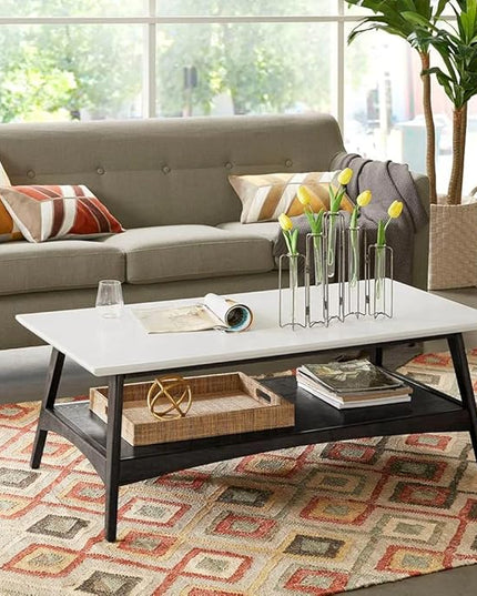 Madison Park Parker Table Modern Mid-Century Accent Living Room Furniture, 48" W x 24" D x 17" H, Off-White/Black - LeafyLoom