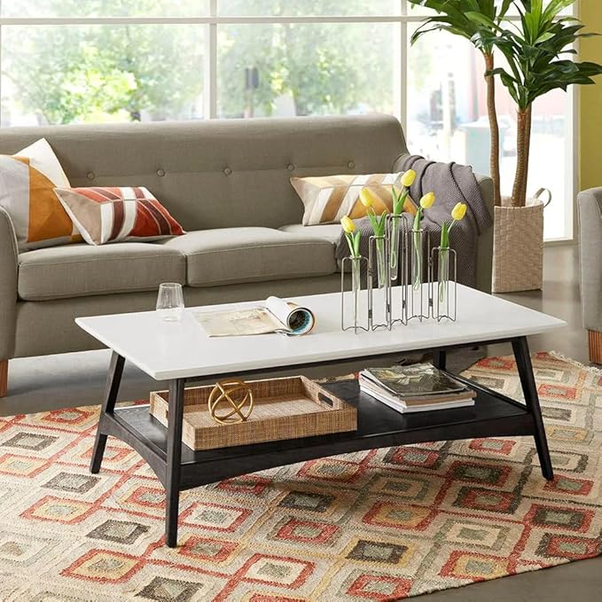 Madison Park Parker Table Modern Mid-Century Accent Living Room Furniture, 48" W x 24" D x 17" H, Off-White/Black - LeafyLoom